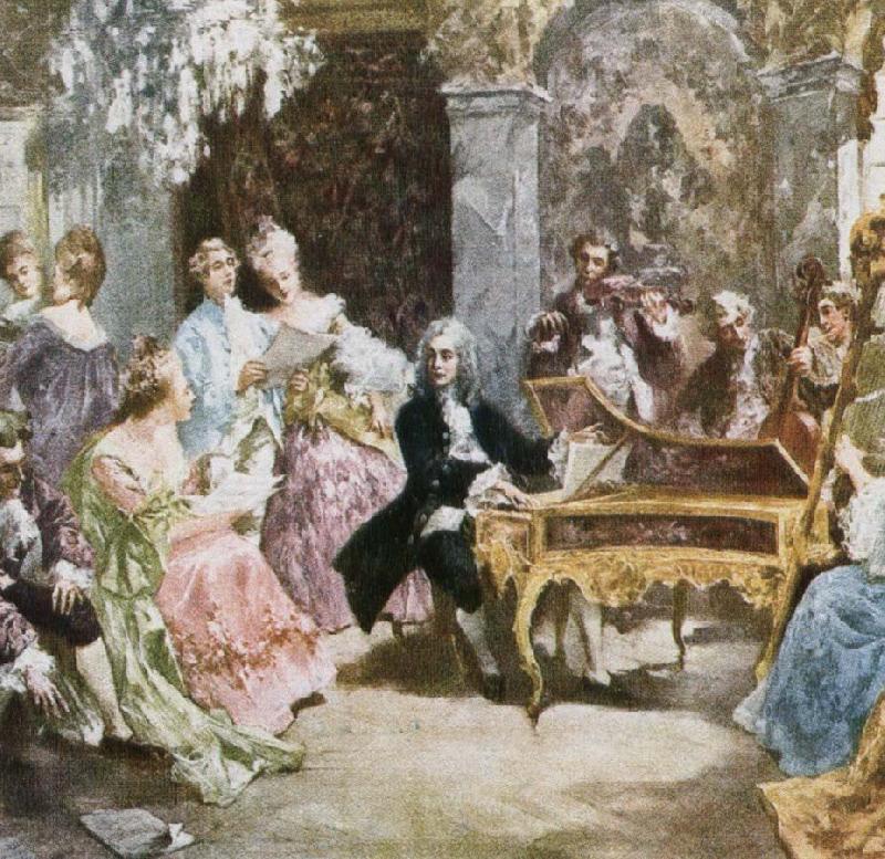 wolfgang amadeus mozart a romantic impression depicting handel making music at the keyboard with his friends.